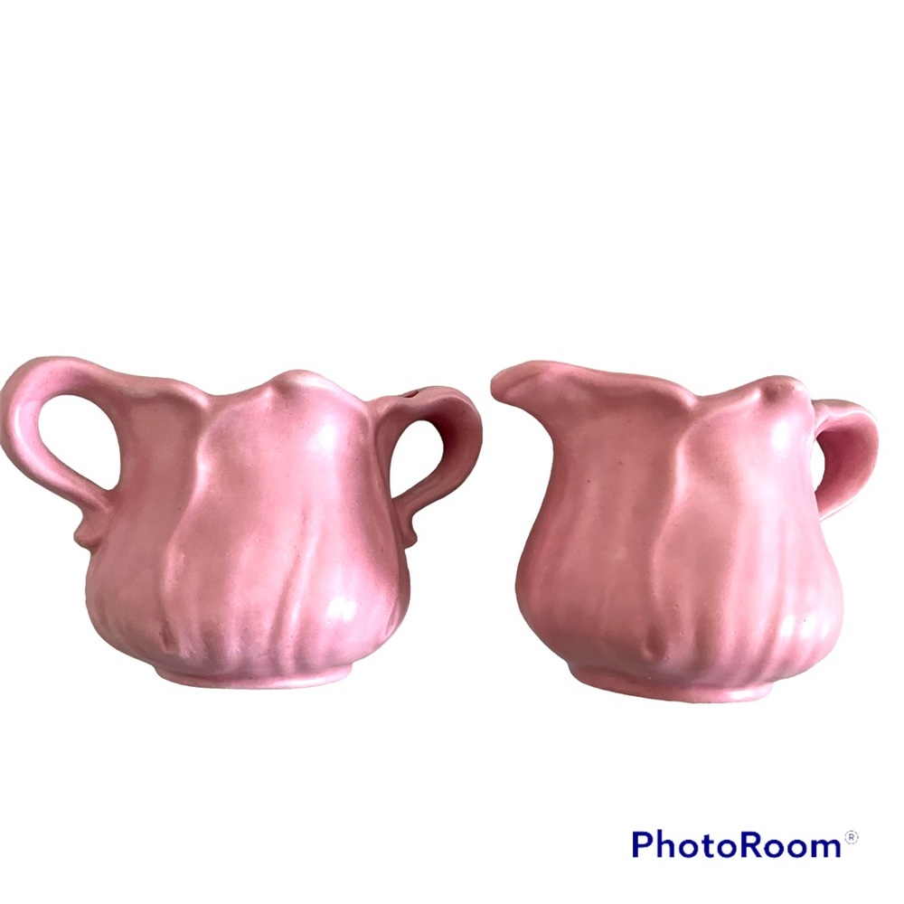 Vintage Sugar and Creamer Pink Pottery Great Design Delicate with WonderfulGlaze